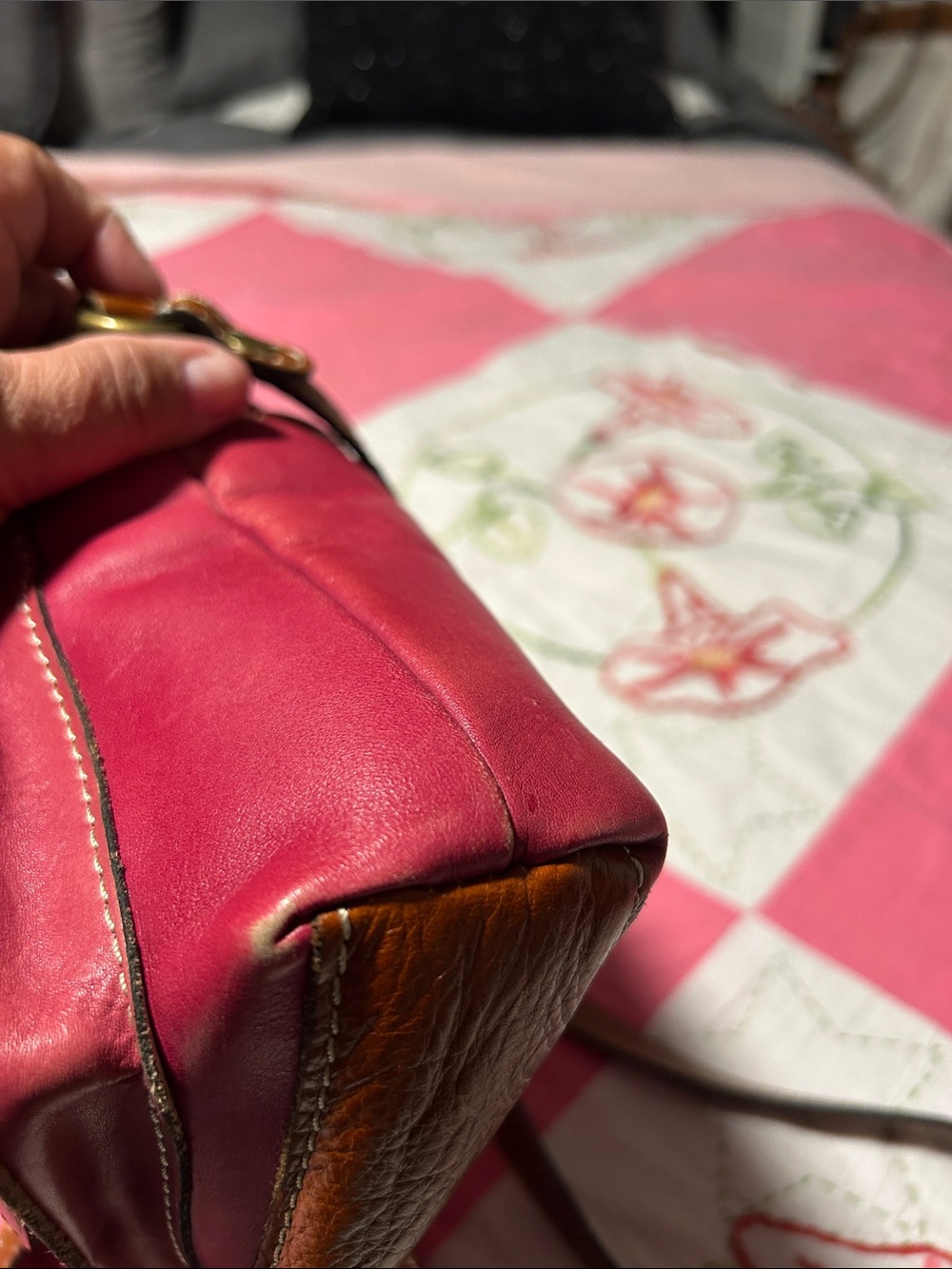 Patricia Nash ! Leather Crossbody Bag - Avelino Pink with Tan Accents - Picture 6 of 7